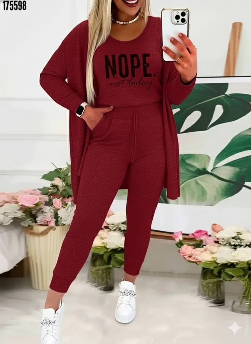 Kadın Askılı Yuvarlak Yaka Yazılı Viskon Iki Iplik Bluz Ceket Ve Pantolon 3lü Takım - Görsel 2