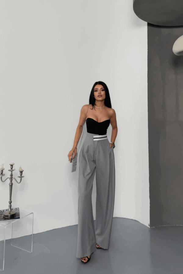 PANTOLON BEL ŞERİT DETAYLI - Lacivert