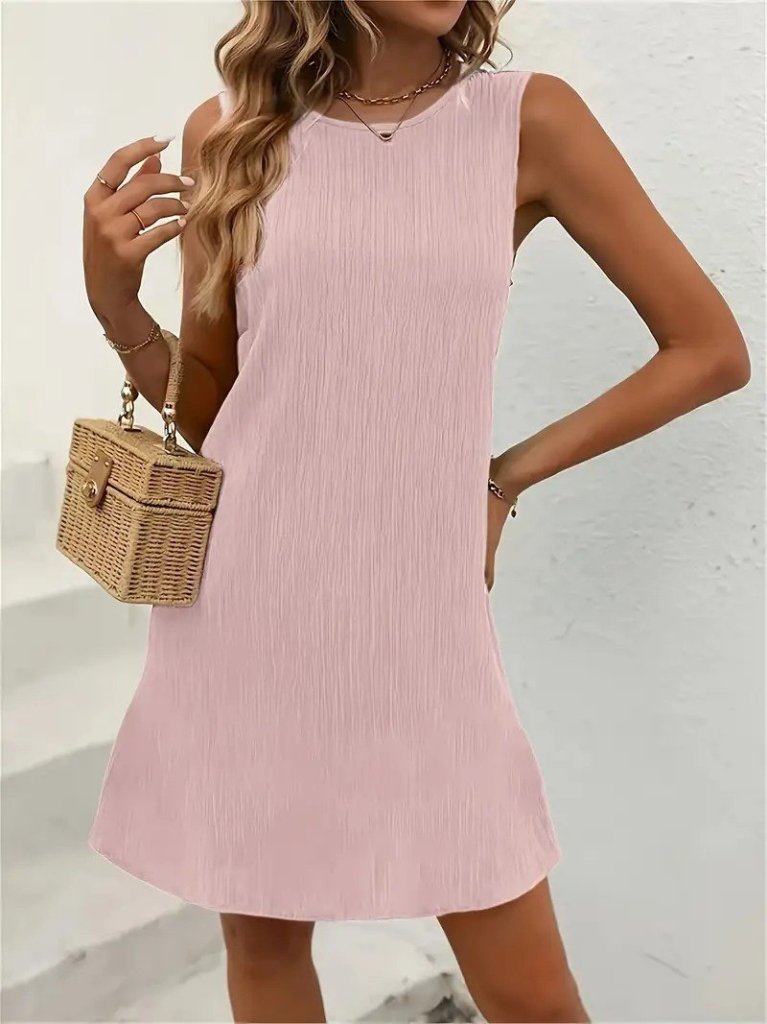 Kadın Sıfır Kollu Bisiklet Yaka Bürümcük Elbise - Görsel 6