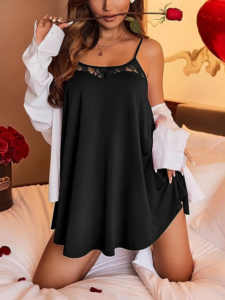 Kadın Askılı Yaka Dantel Detay Sandy Gecelik Elbise - Görsel 2