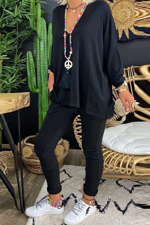 Kadın Uzun Kollu Derin V Yaka ön Kısa Arka Uzun Viskon Bluz