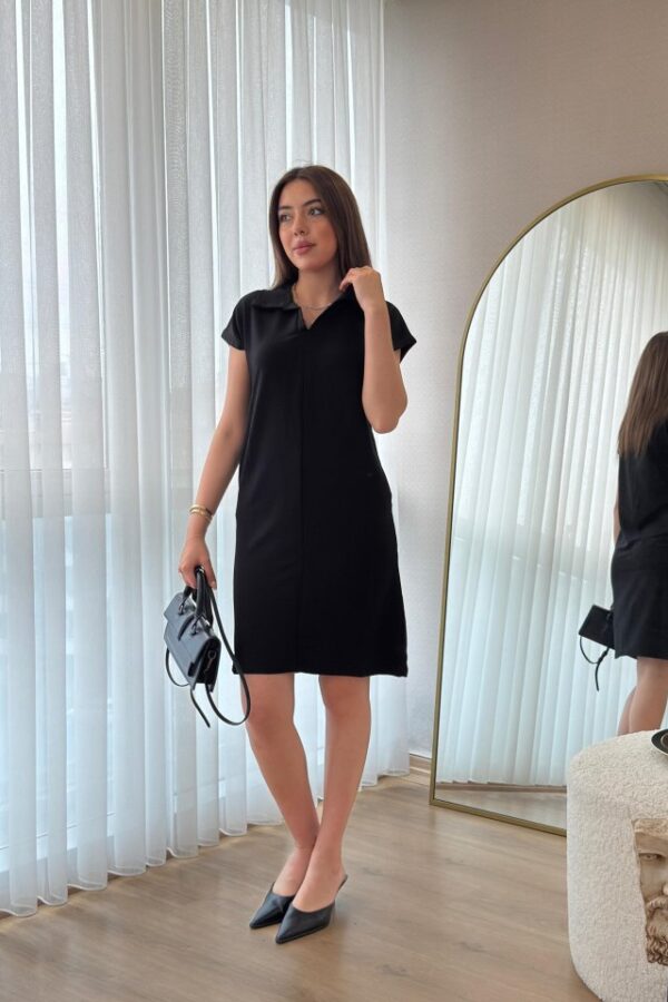 Kadın Kısa Kollu Yakalı Viskon Iki Iplik Elbise