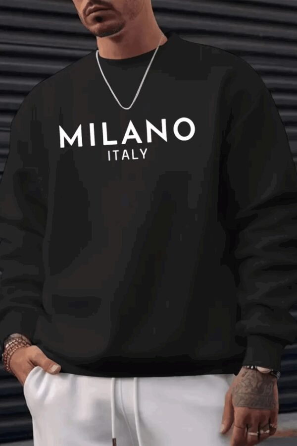 Erkek Uzun Kollu Bisiklet Yaka Milano Yazılı Iki Iplik Sweat