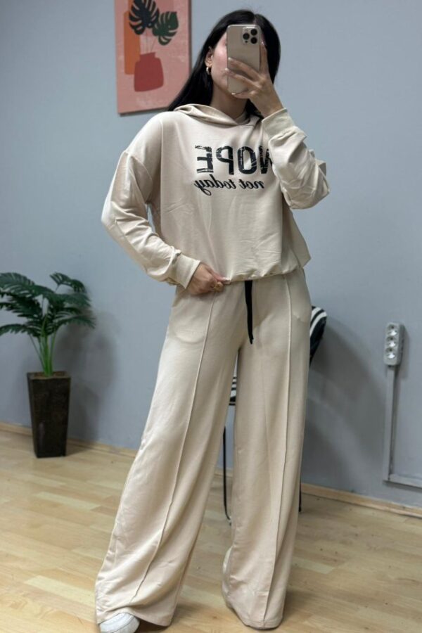 Kadın Uzun Kollu Nope Baskılı Beli Ribanalı Ikili Takım