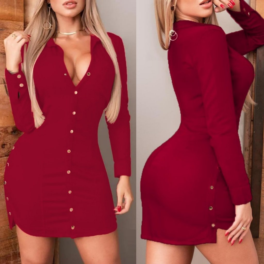 Kadın Uzun Kollu Polo Yaka ön Kısım çıtçıtlı Düğme Detay Scuba Krep Mini Boy Elbise - Görsel 3