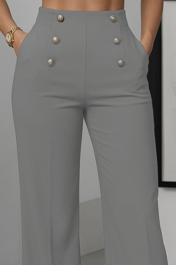 Kadın Yüksek Bel önden Düğmeli Uzun Paçaya Doğru Geniş Ithal Krep Pantolon - Görsel 6