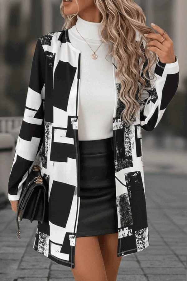 Kadın Uzun Kollu önü Açık Desenli Modal Kısa Ceket