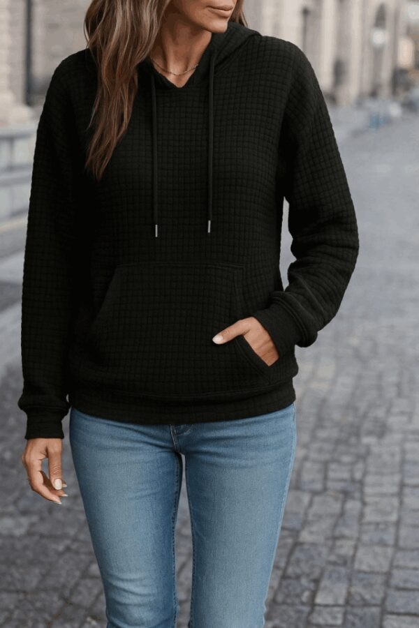 Kadın Uzun Kollu Kapşonlu Bağcıklı Cepli Capitone Sweatshirt