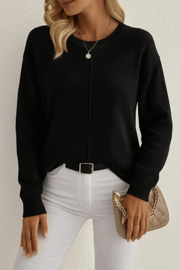 Kadın Uzun Kollu Bisiklet Yaka Düşük Omuz Detaylı Triko Bluz