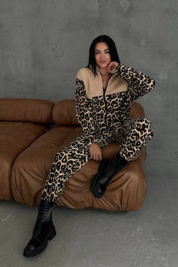Kadın 3 Iplik Kumaş Leopar Desenli Ikili Takım