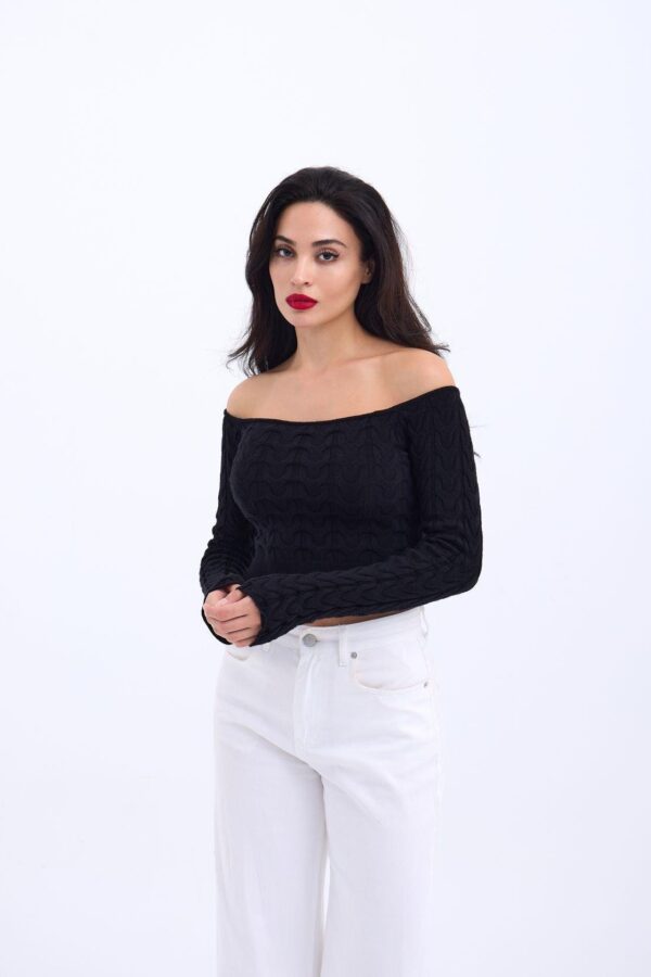 42241 TRİKO KAYIK YAKA CROP-ANTRASİT