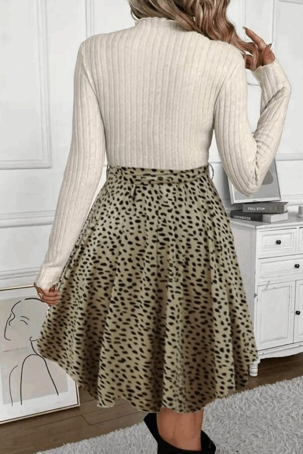 Kadın Uzun Kollu Balıkçı Yaka Belden Bağlamalı üst Kaşkorse Eteği Dalgıç Elbise