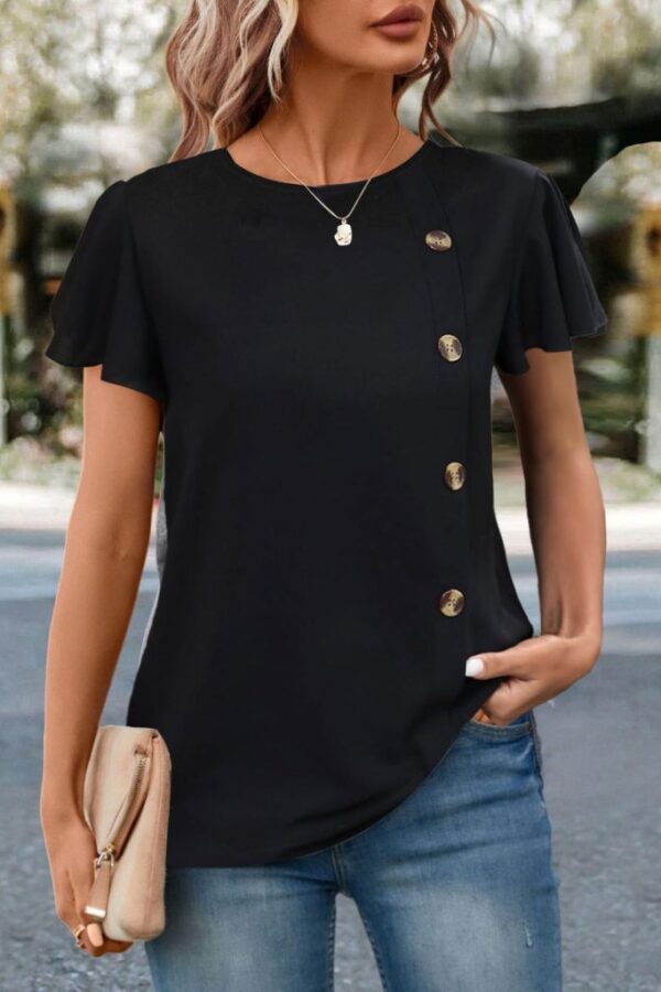Kadın Kısa Kollu Bisiklet Yaka Yandan Düğmeli Viskon Bluz