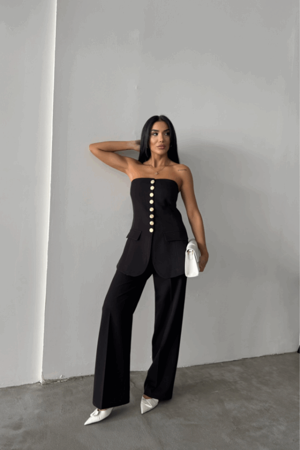 TASARIM GOLD DÜĞMELİ STRABLEZYELEK - Siyah