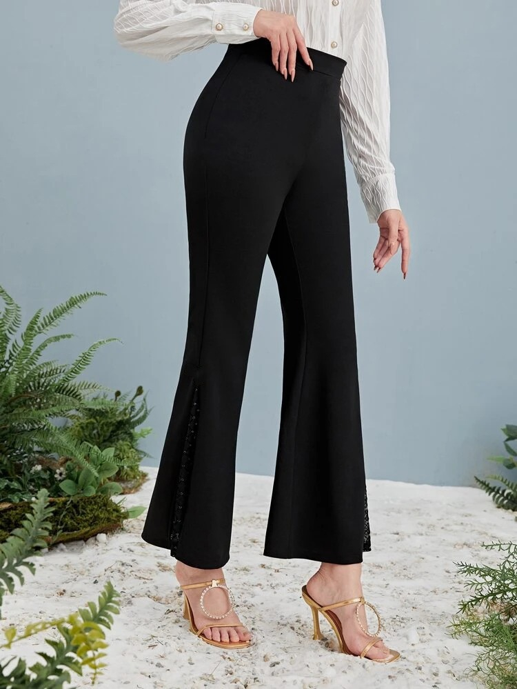 Kadın Yüksek Bel Yanları Tül Detaylı Dalgıç Tayt Pantolon - Görsel 5