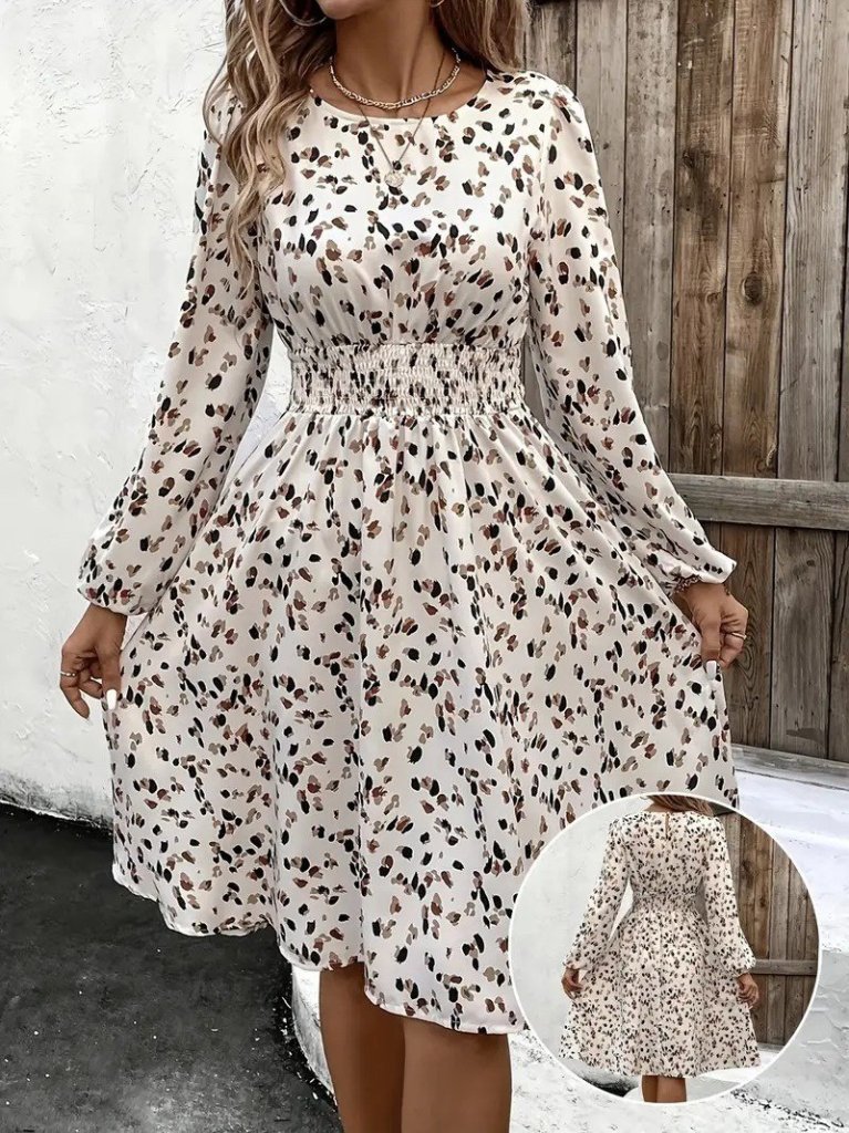 Kadın Uzun Kollu Bot Yaka Beli Lastikli Midi Süprem Elbise - Görsel 6