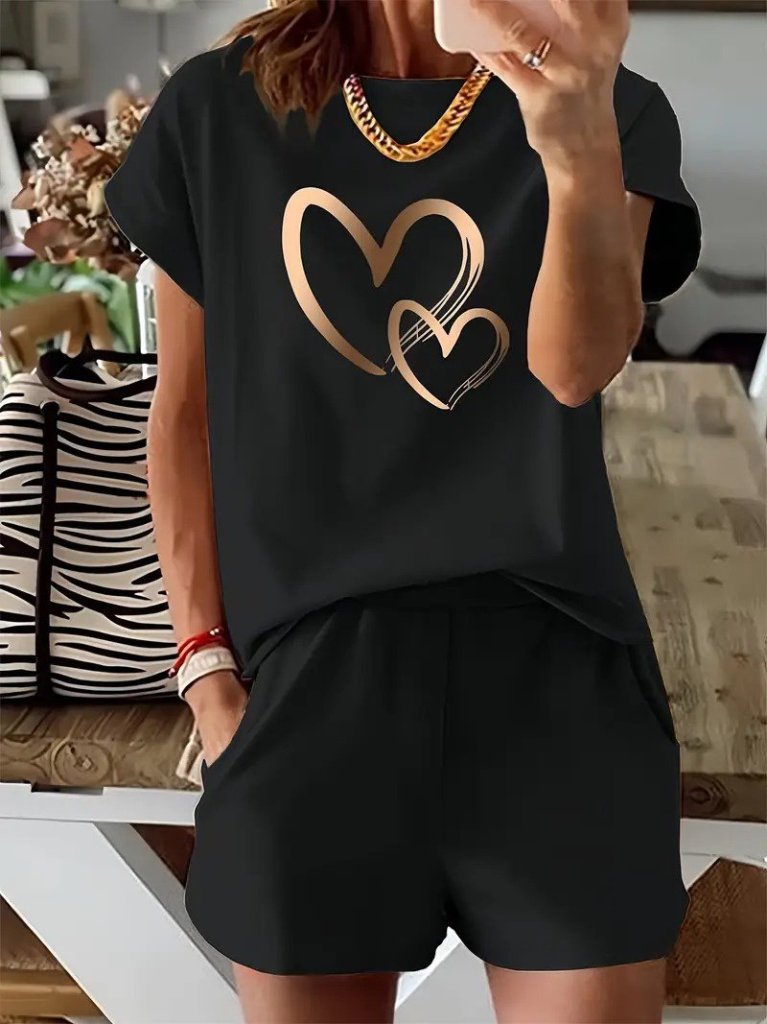 Kadın Kısa Kollu Bisiklet Yaka Viskon Iki Iplik Bluz Ve Short Ikili Takım - Görsel 3