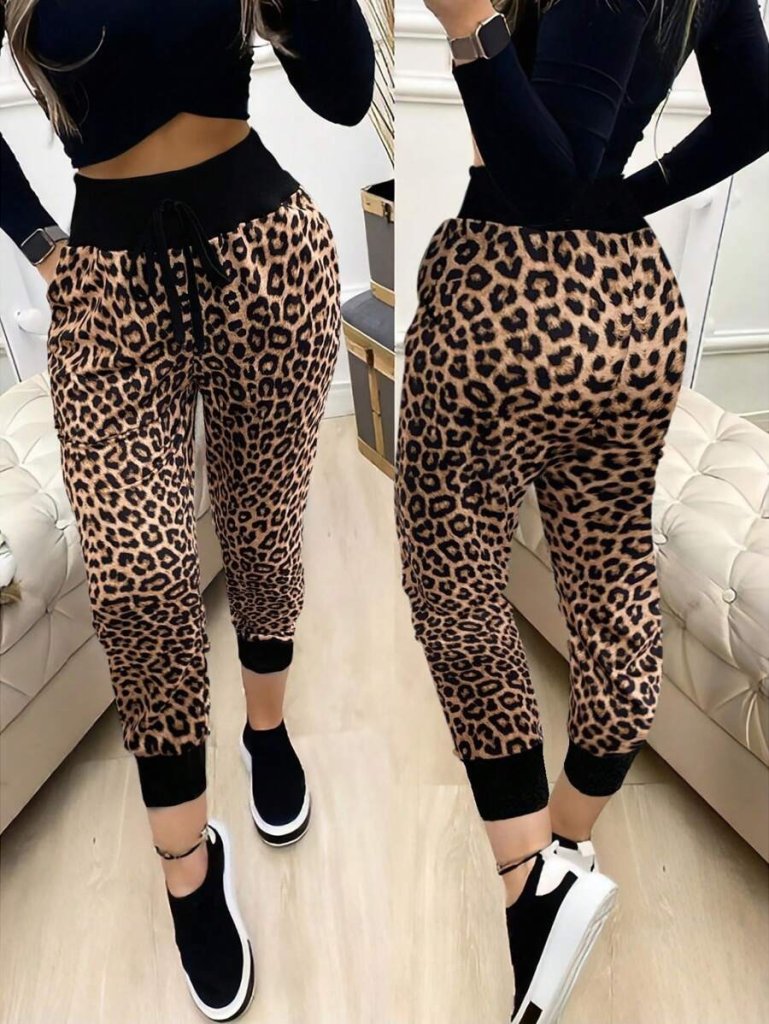 Kadın Yüksek Bel Bağcıklı Desenli Iki Iplik Pantolon - Görsel 13