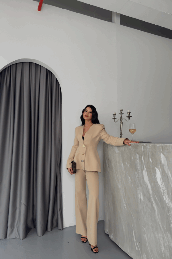 TASARIM CEKET-PANTOLON TAKIM METAL DÜĞME DETAYLI - Siyah