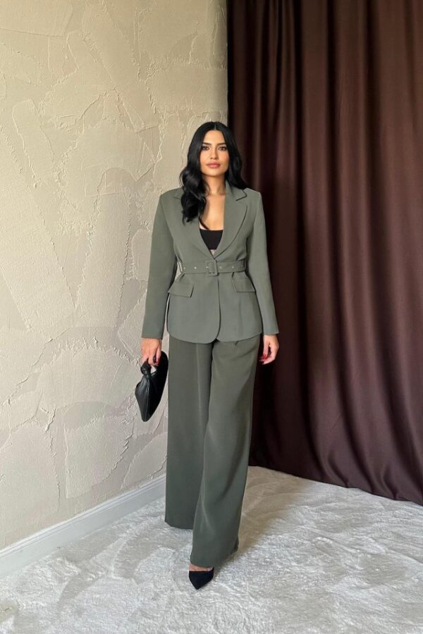 Haki Pileli Comfort Pantolon