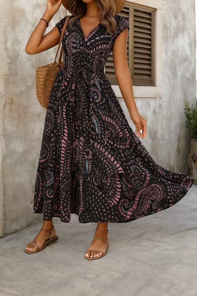 Kadın Kısa Yarasa Kanat Kollu V Yakalı Beli Büzgülü Süprem Elbise - Görsel 21