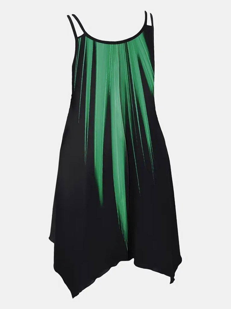 Kadın Askılı Yuvarlak Yaka Asimetrik Detaylı Desenli Süprem Elbise - Görsel 5