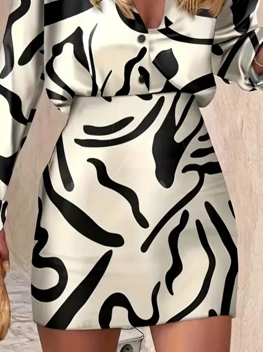 Kadın Uzun Kollu Yakalı önden Düğmeli Kısa Saten Elbise - Görsel 2