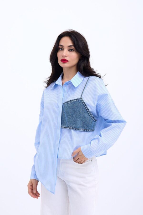 5419 GÖMLEK-MAVİ CEPLİ BEYAZ