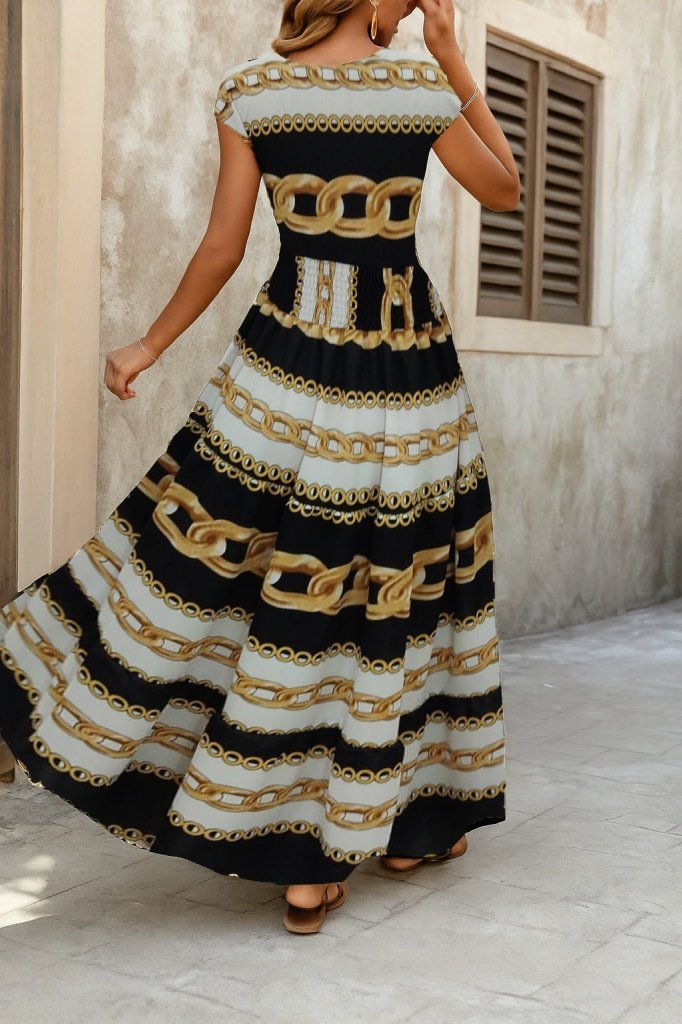 Kadın Kısa Kollu Kruvaze Yaka Beli Lastikli Süprem Maksi Boy Elbise - Görsel 20