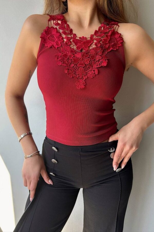 Kadın Ottoman Kumaş Dantel Detaylı Bluz