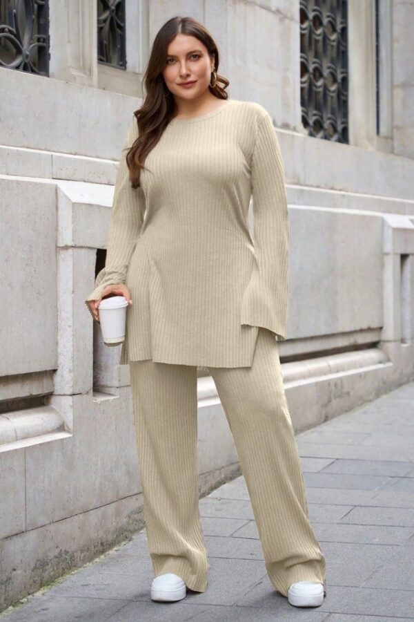 Kadın Büyük Beden Ispanyol Kol Yanı Yırtmaçlı Tunik Ve Pantolon Ikili Takım