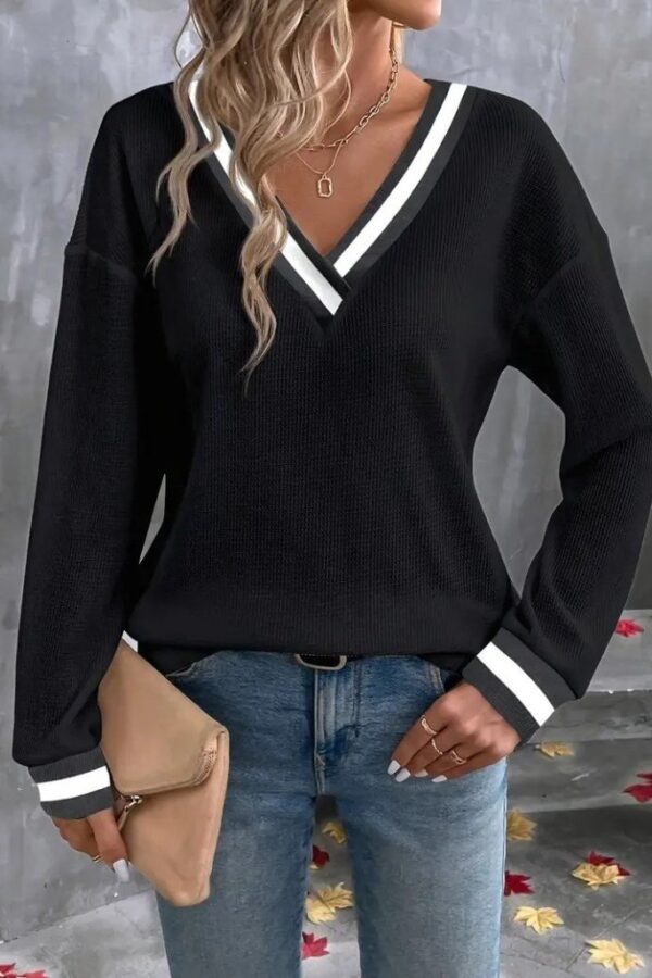 Kadın Uzun Kollu V Yakalı Waffle Bluz