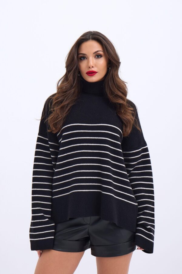 42361 TRİKO BALIKÇI YAKA ÇİZGİLİ SALAŞ-GRİ-SİYAH