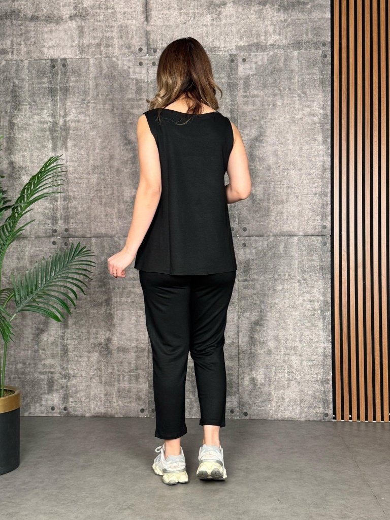 Kadın Askılı Yuvarlak Yaka Viskon Iki Iplik Bluz Ve Eşofman Altı Ikili Takım - Görsel 3