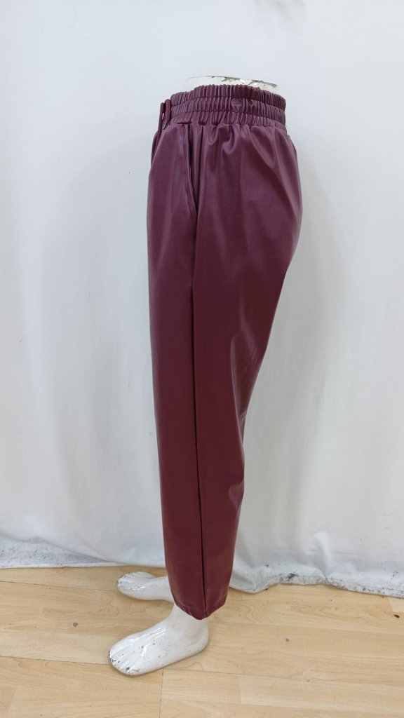 Kadın Yüksel Bel Bağcıklı Deri Pantolon - Görsel 17