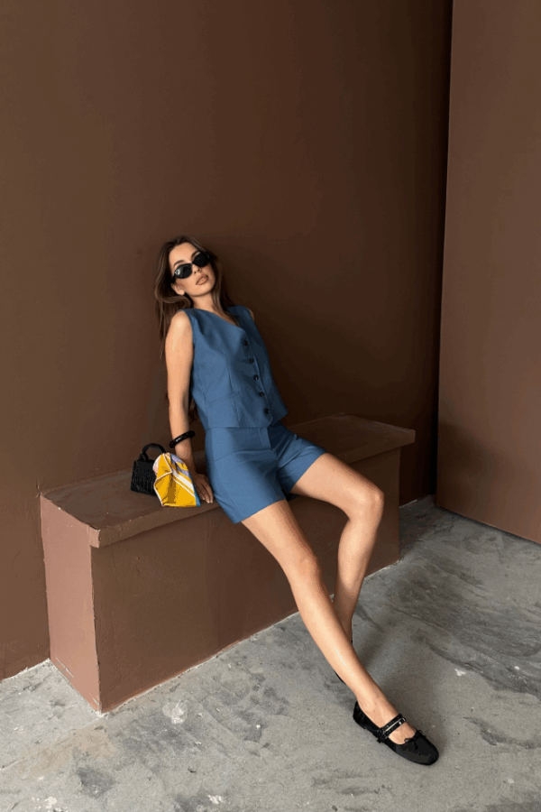 TENCEL YELEK - ŞORT TAKIM - İndigo