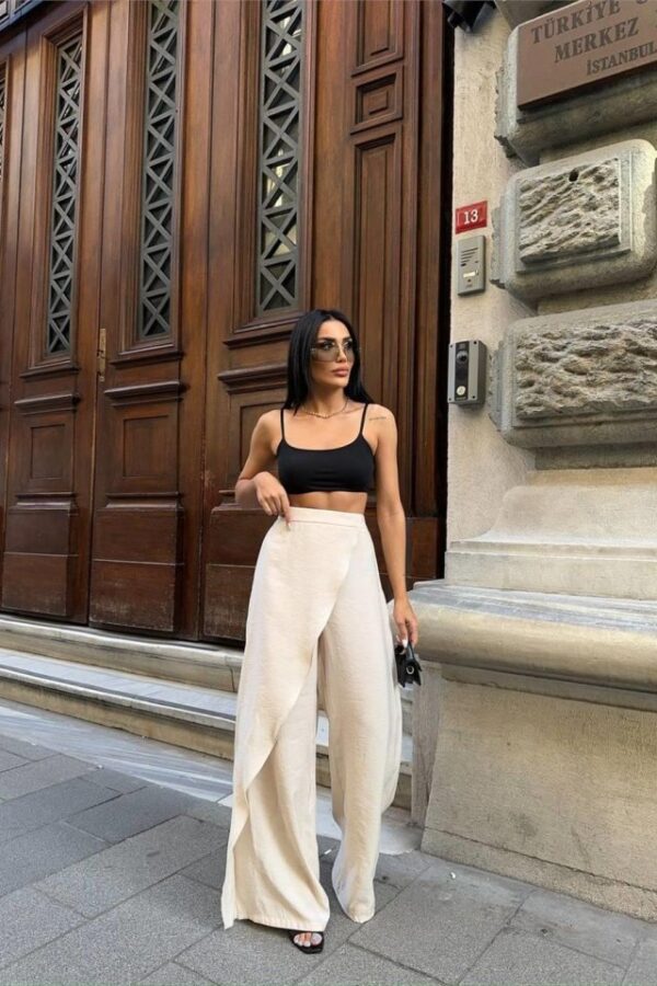 ŞALVAR KAPAK BAĞLAMALI PANTOLON - Bej