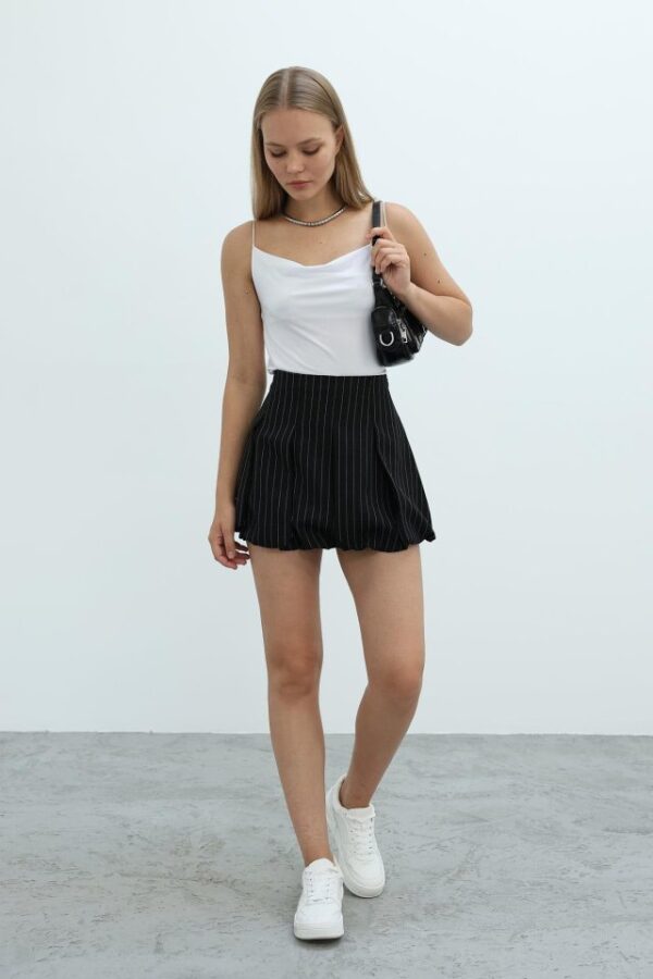 Çizgili Balon Etek - Siyah