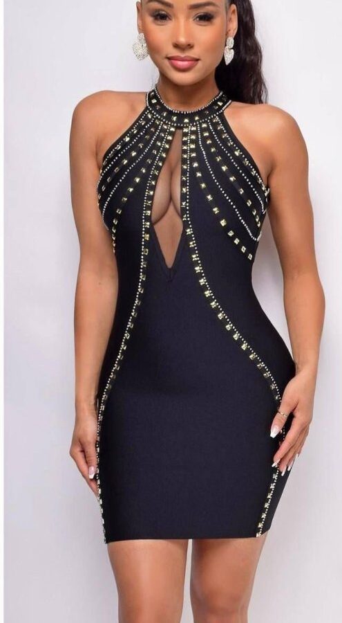 Kadın Dalgıç Kumaş Taş Detaylı Mini Boy Elbise