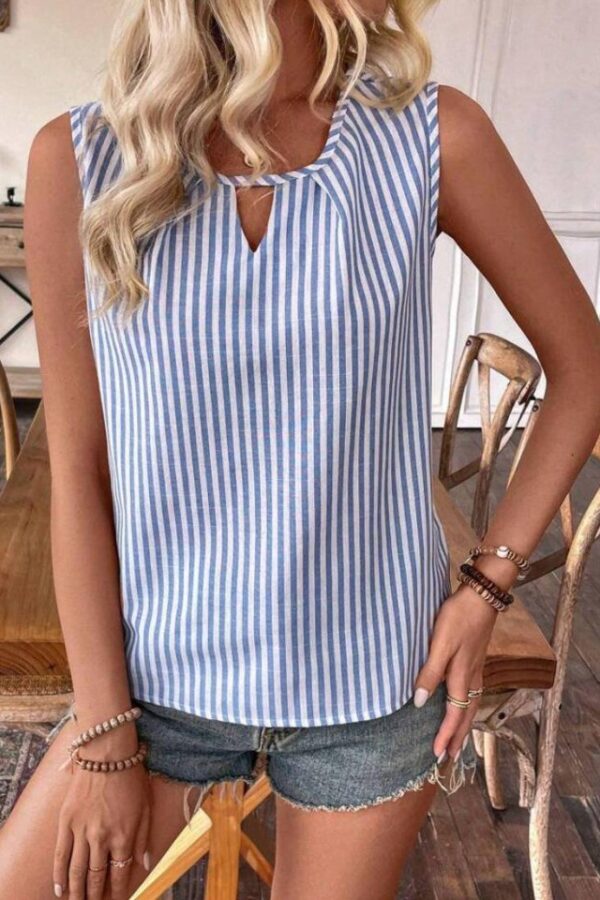 Kadın Yaka Detaylı Sıfır Kol Pamuk-Polyester Kumaş Bluz