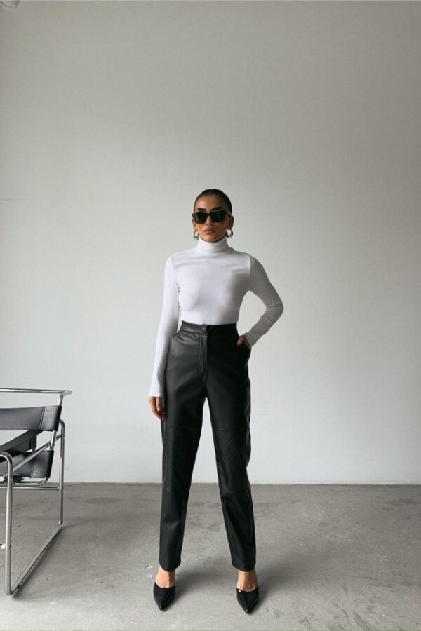 DERİ PANTOLON DİZ PARÇALI - Siyah