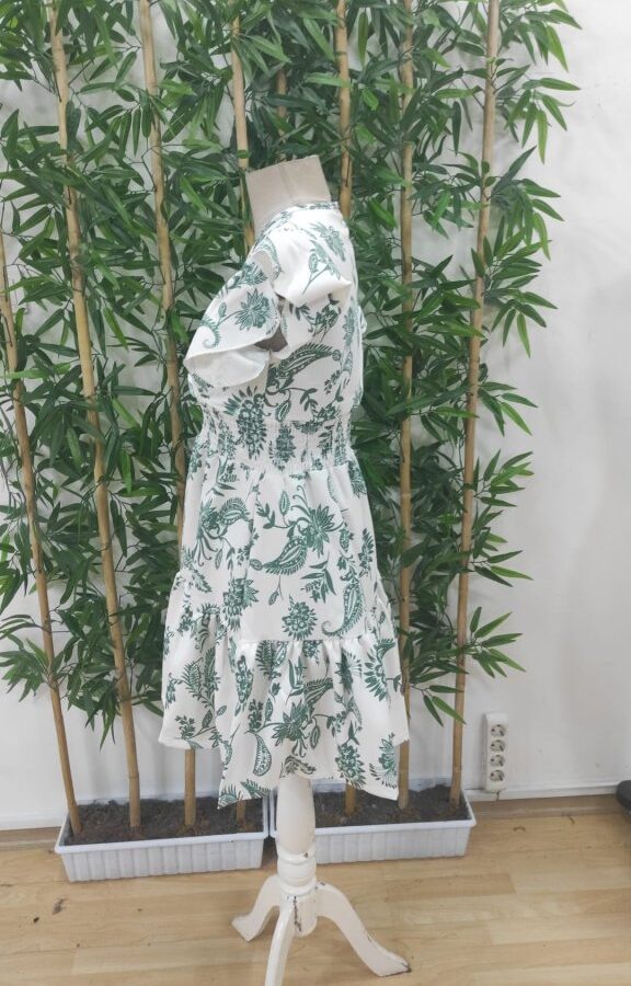 Kadın Kısa Fırfır Kollu Kruvaze Yaka çiçekli Atlas Elbise