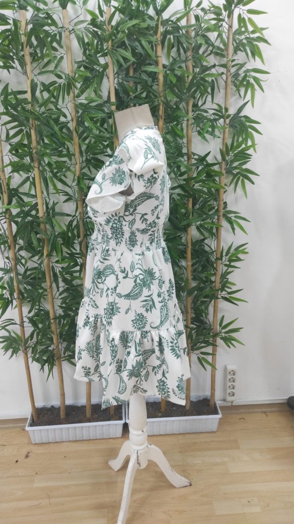 Kadın Kısa Fırfır Kollu Kruvaze Yaka çiçekli Atlas Elbise - Görsel 5