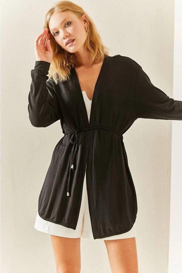 Kadın Uzun Kollu Bağcık Detay Hırka