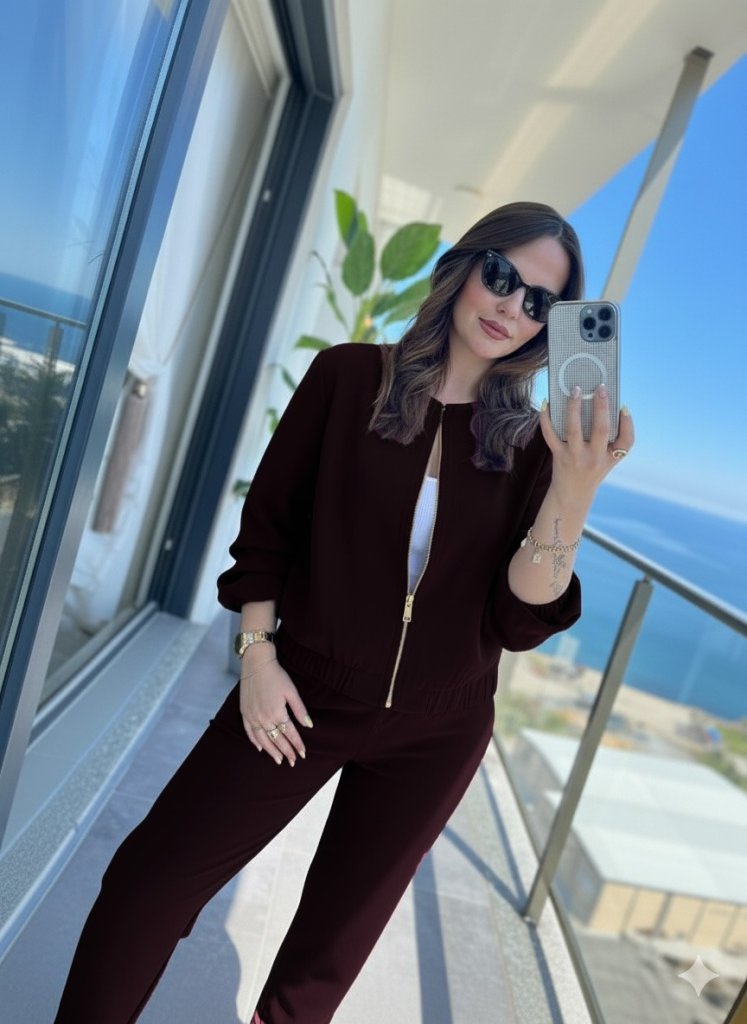 Kadın Uzun Kollu önden Fermuarlı Modal Ceket Ve Pantolon Ikili Takım - Görsel 12