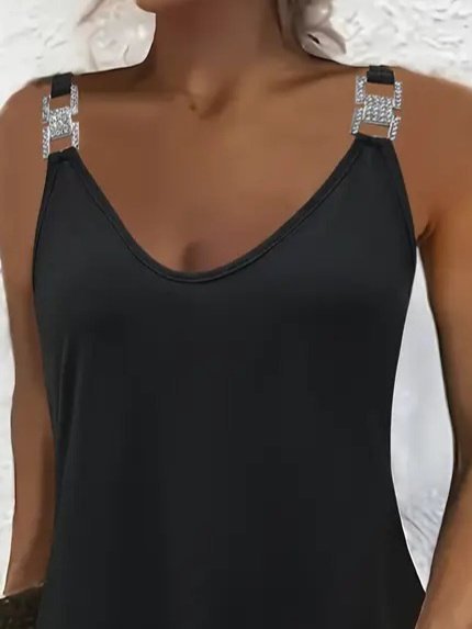 Kadın Askılı V Yakalı Toka Detaylı Janjan Krep Elbise - Görsel 2