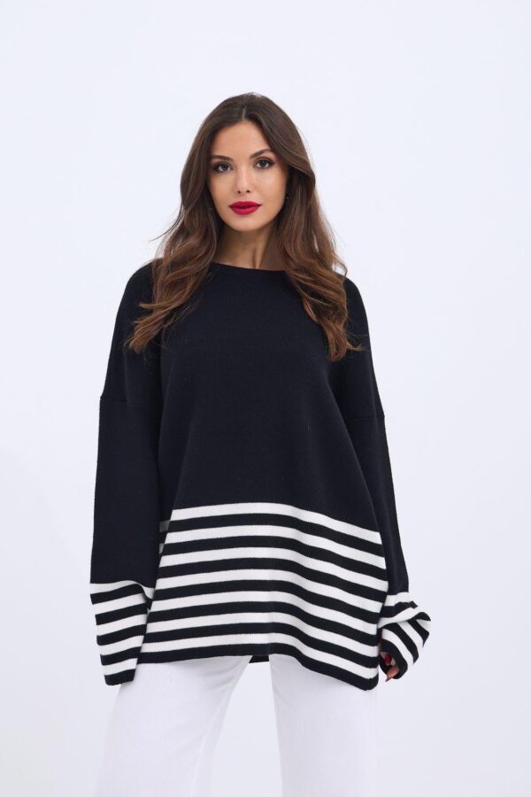 42381 TRİKO ÇİZGİLİ KAZAK-GRİ-ANTRASİT