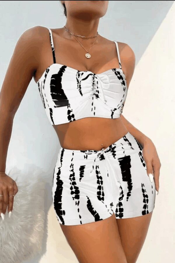 Kadın Büzgü Detay Askılı Crop Mini Tayt Ikili Takım