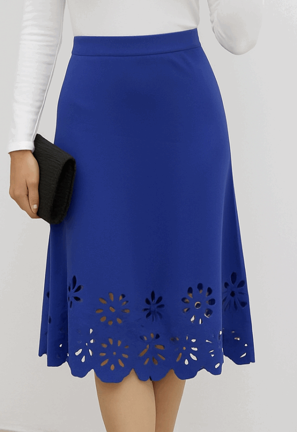 Kadın Yüksek Bel Lazer Kesim Detaylı Midi Ithal Krep Etek