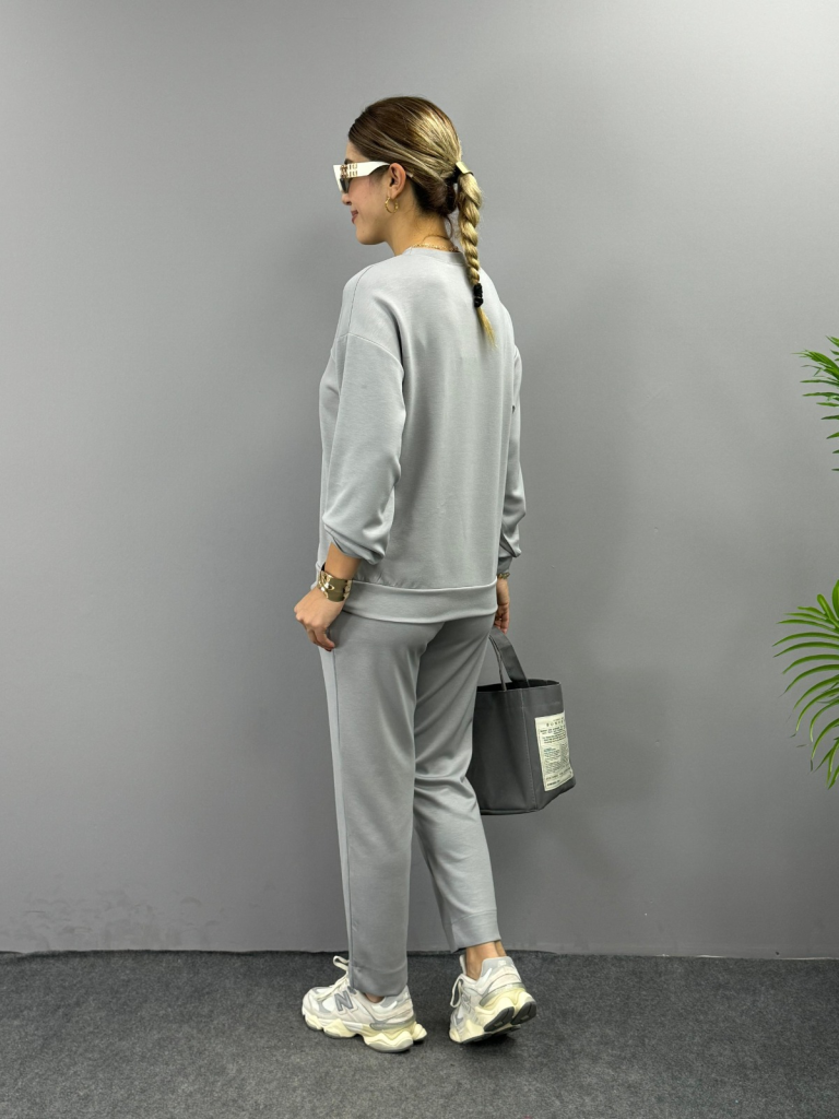 Kadın Uzun Kollu Bisiklet Yaka Viskon Iki Iplik Bluz Ve Pantolon Ikili Takım - Görsel 20